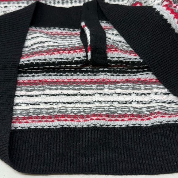 Talbots Fair Isle Cardigan Sweater Wool Blend Large Red White Black Gray Stripe - Picture 9 of 10